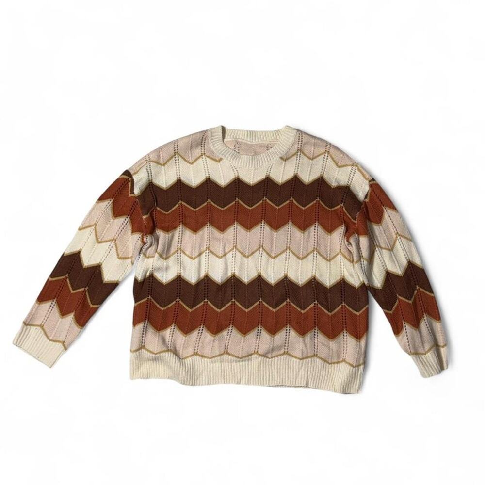 Brand New Women’s Cupshe brown and cream chevron knit sweater Size M
